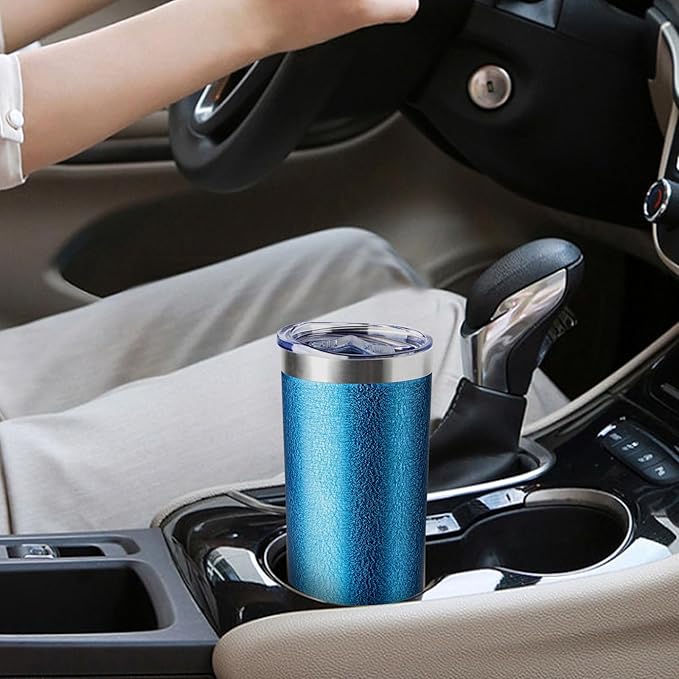 20 oz Skinny Tumbler with Lid and Straw,Stainless Steel Vacuum Insulated Tumbler Double Wall Travel Coffee Mug,Insulated Cup for Coffee, Tea, Beverages,Office (Texture Blue,1)