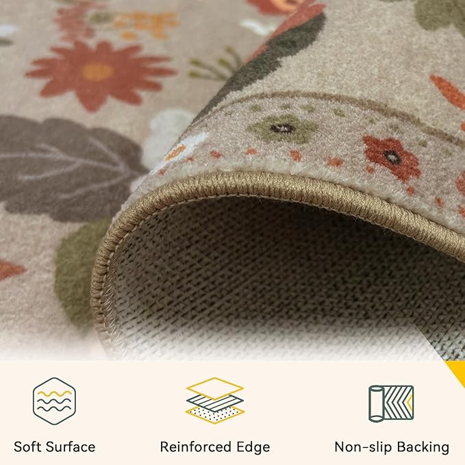 RELEANY Floral Washable 3x5 Area Rugs Brown/Brick | Flower Carpet Print Boho - Image 3