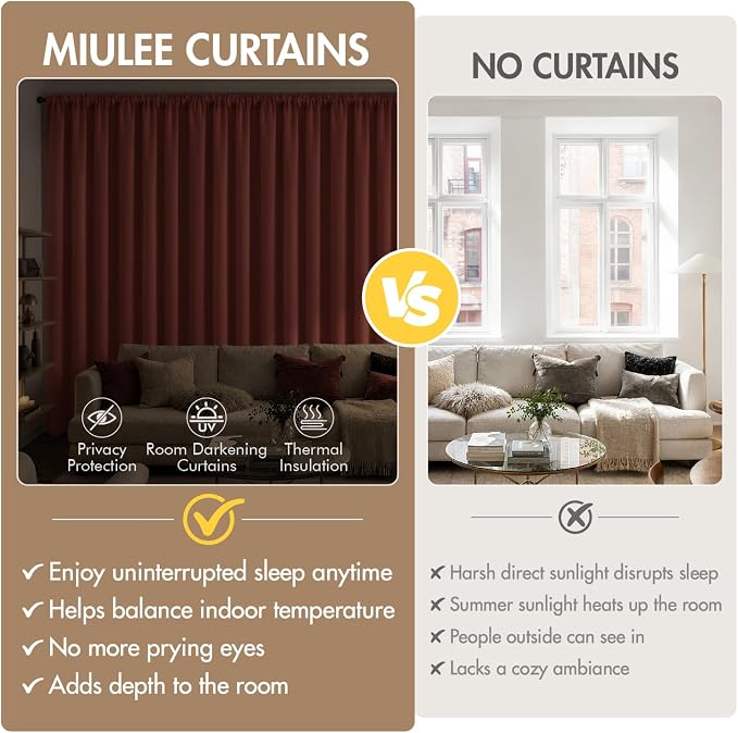 MIULEE Set of 4 Terracotta 45 Inch Short Blackout Kitchen Window Curtains | - Image 8