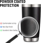 COMOOO 20oz Double Wall Vacuum Insulated Travel Mug, Stainless Steel Tumbler with Lid and Straw Durable Powder Coated Insulated Coffee Cup for Cold & Hot Drinks (Black. 2 pack