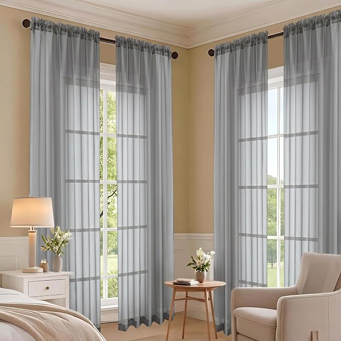 Charcoal Grey Sheer Curtains 72 Inches Long 2 Panels Set, Light Filtering Sheer - Image 7