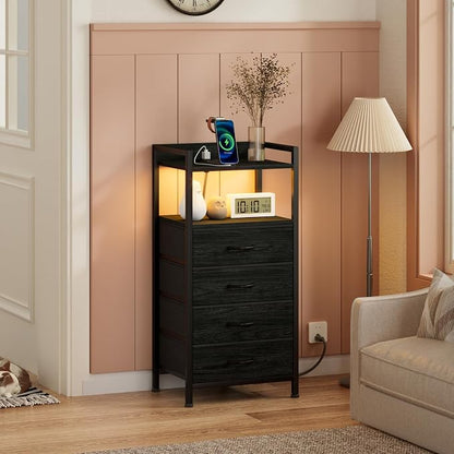Furnulem Night Stand with Charging Station, Tall Dresser - Image 2