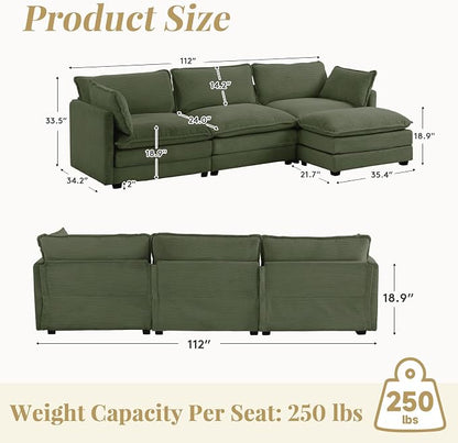 112'' Sectional Modular Cloud Couch, Oversized L Shaped 3 Seat Sofa - Image 2