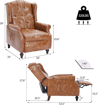 Wingback Recliner Chair with Heat and Massage, PU Leather Push Back Recliner - Image 2