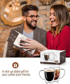 OJA Double Wall Glass Coffee Mugs Set of 2, 13oz Clear Glass Mugs, Insulated Coffee Cups, with coaster, Perfect for Espresso, Latte, Cappuccino, American, Tea Bag, Beverage