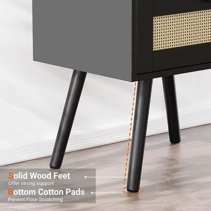 SUPERJARE Nightstand with Charging Station & Rattan-Like Decor Drawer, Rattan - Image 6