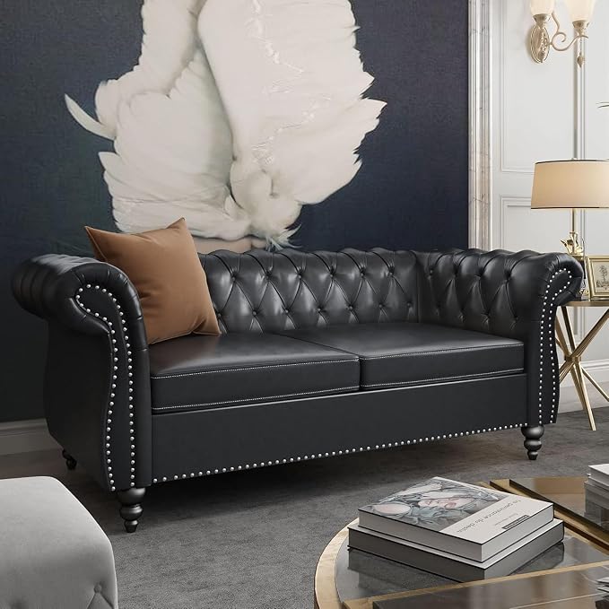 Mid-Century 2 Seater Sofa, Faux Leather Loveseat - Image 7