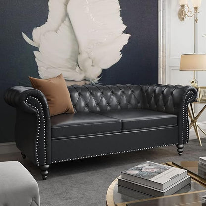 Mid-Century 2 Seater Sofa, Faux Leather Loveseat - Image 7