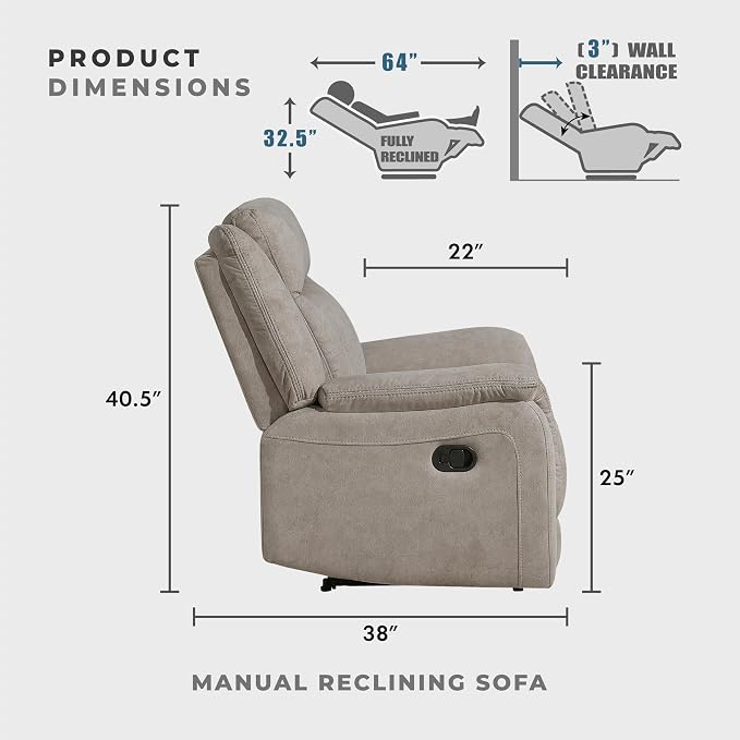 Lexicon Manual Double Reclining Sofa, Polished Microfiber Upholstered 3 Seater - Image 2