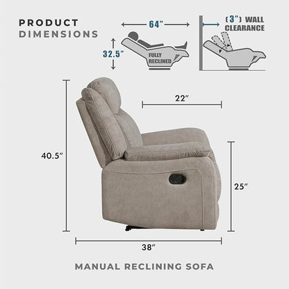 Lexicon Manual Double Reclining Sofa, Polished Microfiber Upholstered 3 Seater - Image 2