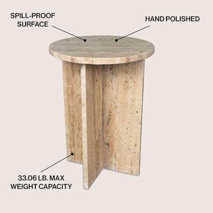 JONATHAN Y Javier Solid Travertine Marble End Table, 14-inch Round Modern - Image 4