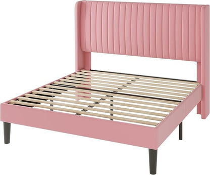 Allewie Full Size Velvet Bed Frame/Vertical Channel Tufted Wingback - Image 9