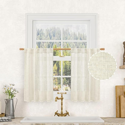 Short Kitchen Linen Curtains 30 Inch Length by LAMIT