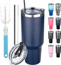 40 oz Tumbler with Lids and Straws, Stainless Steel Insulated Coffee Tumbler, Double Wall Vacuum Insulated Travel Mug Cup, Leakproof Thermal Coffee Cup for Hot and Cold Drinks (Navy Blue)