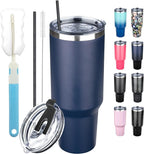 40 oz Tumbler with Lids and Straws, Stainless Steel Insulated Coffee Tumbler, Double Wall Vacuum Insulated Travel Mug Cup, Leakproof Thermal Coffee Cup for Hot and Cold Drinks (Navy Blue)