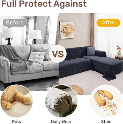 2 Pieces Sectional Couch Covers L Shaped Cover XXXL Navy Blue | Thick Washable - Image 4