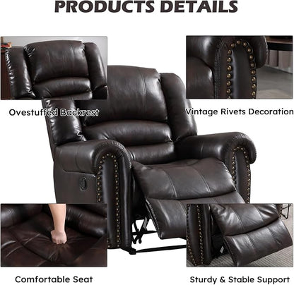 CANMOV Leather Recliner Chair, Classic and Traditional Manual Recliner Chair - Image 3
