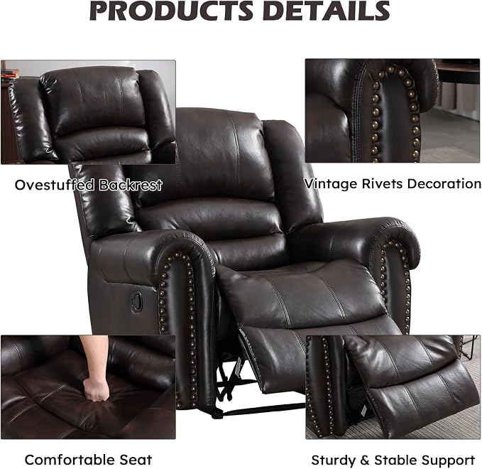 CANMOV Leather Recliner Chair Set of 2, Classic and Traditional Manual Recliner - Image 3