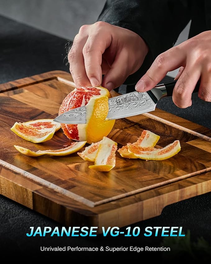 KYOKU Gin Series 5" Utility Kitchen Knife, Japanese VG10 Damascus Stainless Steel Knife with Silver Ion Blade G10 Handle Mosaic Pin, All Purpose Professional for Meat Veg and Fruit