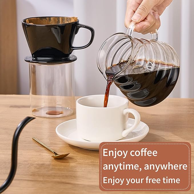 Pour Over Coffee Maker, Single Cup Coffee Dripper, Manual Porcelain Slow Brewing Accessories for Travel, Camping, Office, Home, Cafe, Coffee Gifts (White, Medium)
