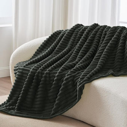 BEDELITE Striped Fleece Throw Blanket, Charcoal Grey, Soft Cozy, Lightweight - Image 6