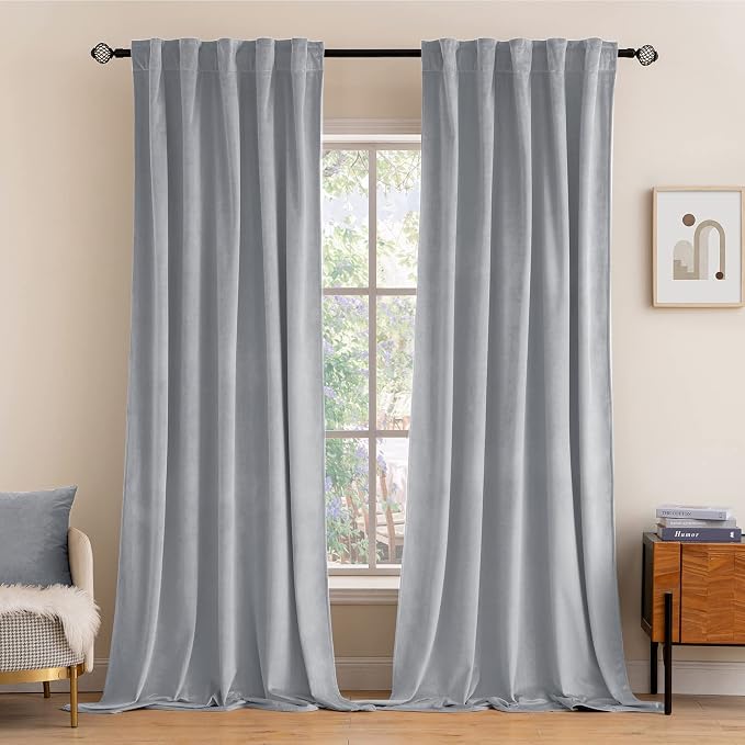 MIULEE Greyish White Velvet Blackout Curtains 52x84 inches 2 Panels | Luxury by MIULEE