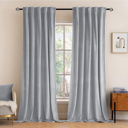 MIULEE Greyish White Velvet Blackout Curtains 52x90 inches 2 Panels | Luxury by MIULEE