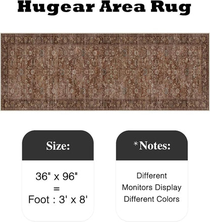 3x8 Brick Red Vintage Floral Washable Runner Rug - Image 2