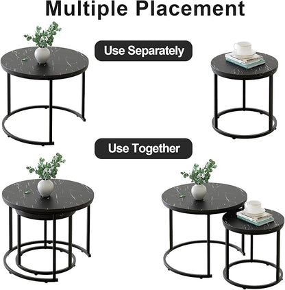 aboxoo Round Nesting Coffee Table Side Set of 2 End Tables - Image 7