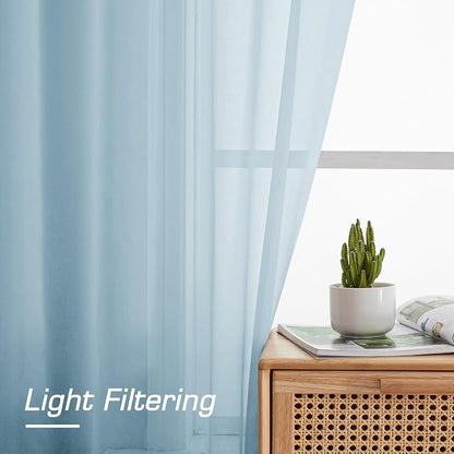 Sheer Curtains 63 inch Length 2 Panels Set, Light Weight Soft Solid Fimly Sheer - Image 2