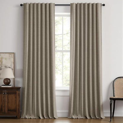 MIULEE 100% Blackout Linen Curtains 42 x 96 Inch Faux Linen 2 Panels | Thermal by MIULEE