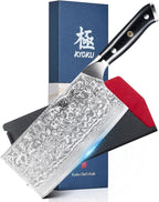 KYOKU Gin Series Vegetable Cleaver Knife, 7" Asian Vegetable Knife, Japanese VG10 Damascus Stainless Steel Knife, Professional Kitchen Knife with Silver Ion Blade G10 Handle Mosaic Pin Sheath & Case