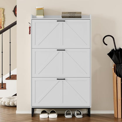 BORNOON Shoe Cabinet with 3 Flip Drawers Narrow Shoe Storage Cabinet Organizer - Image 4
