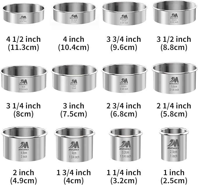Round Cookie Biscuit Cutter Set 12 Pieces Graduated Circle Pastry Cutters 18/8 Stainless Steel Cookie Cutters1inch - 4 1/2inch Donut Cutter Ring Molds GIFT Package
