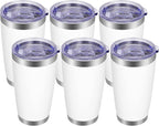 VEGOND 20oz Tumbler with Lid and Straw Stainless Steel Tumbler Cup Bulk Vacuum Insulated Double Wall Travel Coffee Mug Powder Coated Coffee Cup(White 6 Pack