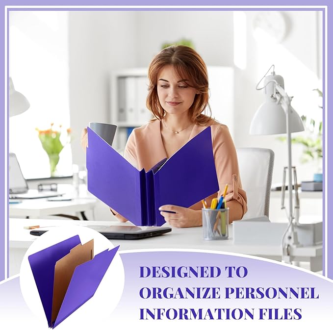 12 Pcs Classification Folders Letter Size, Back to School Supply for Teacher, Student, 1 Divider Pressboard File Folder Bulk with 2 Fasteners, 3.5 Inch Expanding File Organizer (Purple)