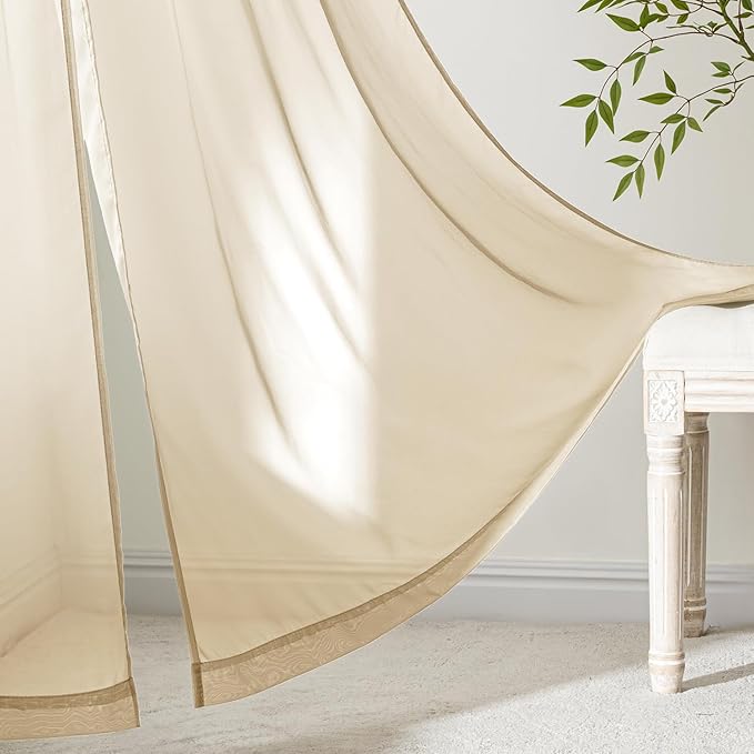MIULEE Cream Sheer Curtains 63 Inches Long 4 Panels 42 x 63 Inches | Light - Image 7