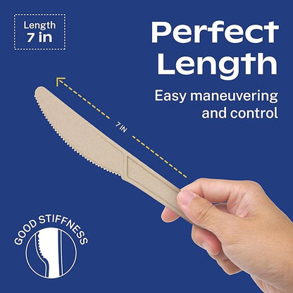 CORAL Light Brown 100% Compostable Forks - 400 Heavy Duty Forks (7.0 inch) - Break Resistant with Smooth Edges, Ocean Friendly Alternative to Plastic Silverware - Biodegradable & Disposable Forks