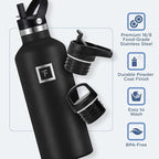 IRON °FLASK Camping & Hiking Hydration Canteens - 3 Lids (Narrow Straw Lid) Leak Proof Vacuum Insulated Stainless Steel - Hot & Cold Double Walled Sports Water Bottle - Elemental Gray, 32 Oz