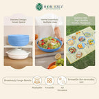 Homienly Wheat Straw Big Bowls Salad Bowls Set of 6 10 inch Serving Bowls 65 oz Large Bowls Plastic Plates Bowls Wide and Shallow Bowls for Kitchen Microwave & Dishwasher Safe-Sky Blue