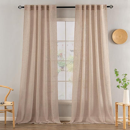 MIULEE Natural Beige Linen Curtains 52x90 Inch Long by MIULEE