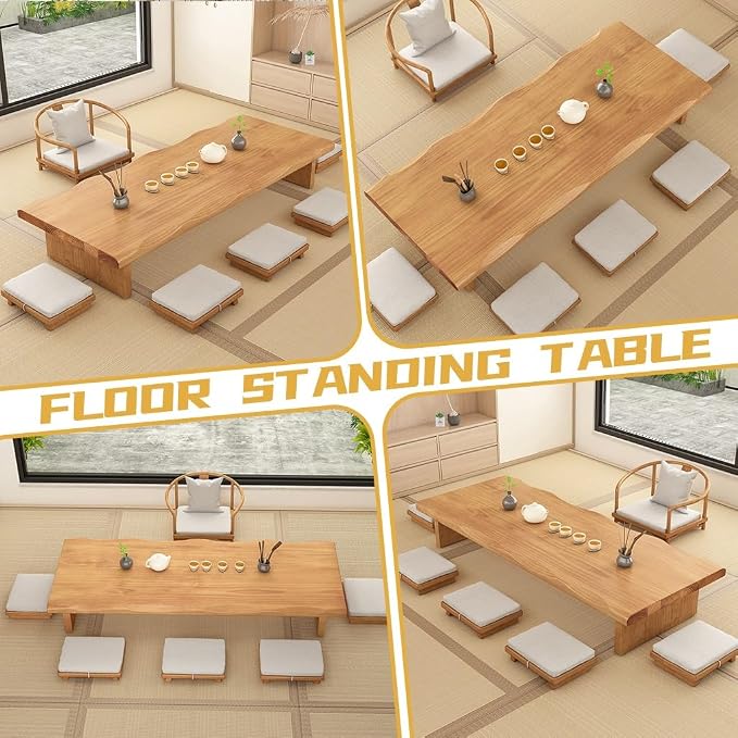 180cm Japanese Floor Table -Vintage Solid Wooden Tatami Table, Low Rectangular - Image 4