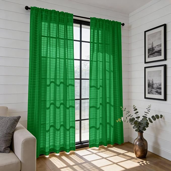 SpaceDresser Check Sheer Curtains 90 Inches Long - Image 6