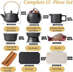 ICHAG Japanese Tea Set, Chinese Tea Sets for Adults, 15-Piece Porcelain Gongfu Tea Set with Tea Pet & Tea Tray, Japanese Teapot Set, Travel Tea Party Set, for Home/Office/Outdoor/Gifts