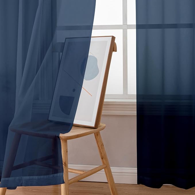 Simplebrand Navy Blue Sheer Curtains 90 Inches Long 2 Panels, Light Filtering - Image 3