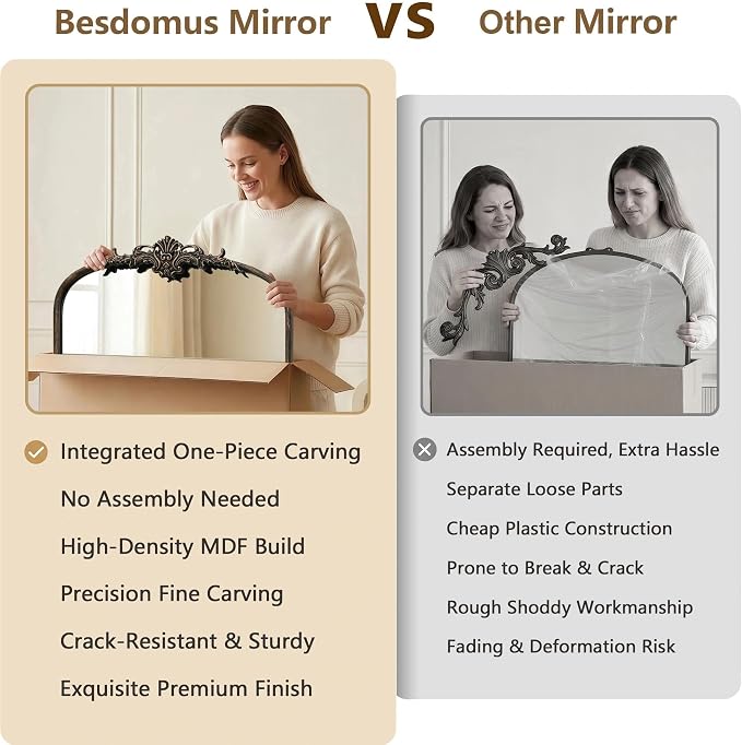 Besdomus Vintage Arched Black Mirror: 32"x24" French Large Black Vintage Wall - Image 8