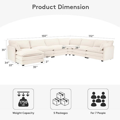 ROWHY 150'' Modular Sectional Cloud Couch, 7 Seater Corner Sofa Big Comfy - Image 2