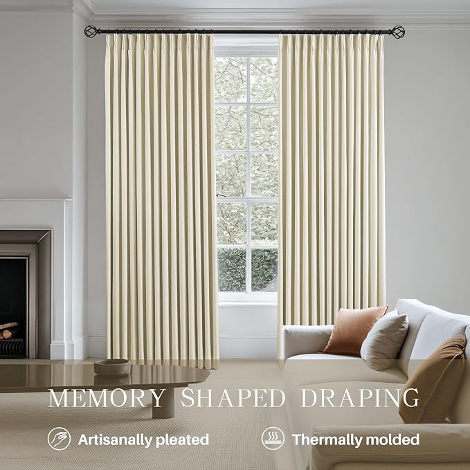 Pinch Pleated Linen Curtains 100% Blackout 108 Inches Long - Image 3