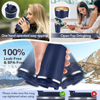 Volhoply 12 oz Double Wall Insulated Vacuum Travel Coffee Mugs with Flip Lid Bulk 2 Pack,Reusable Stainless Steel Leak Proof Coffee Cup,Portable Cafe Thermal Tumbler for Hot & Cold Drinks(Navy,2 Set)