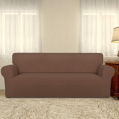 PureFit Stretch Oversized Couch Covers Fleece Sofa Slipcovers Brown | 1-Piece - Image 2